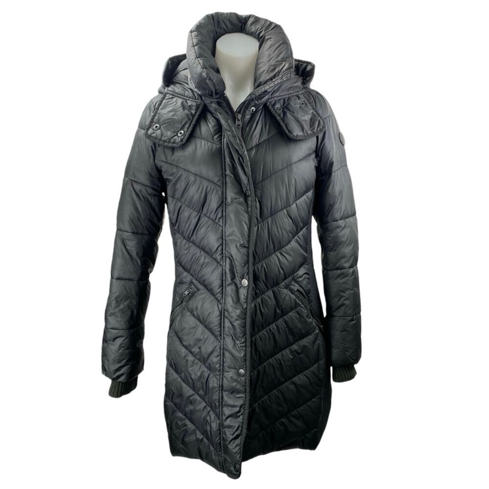 Abercrombie & Fitch Womens Black Full Zip Down Parka Hooded Puffer Coat Jacket S